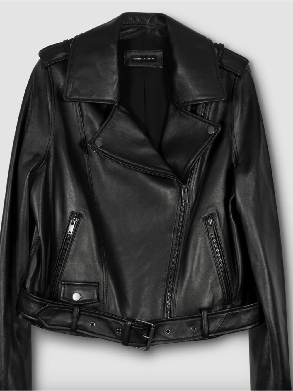Universal Standard Black Leeron Soft Leather Moto Jacket SIZE M 18/20 Woman EUC